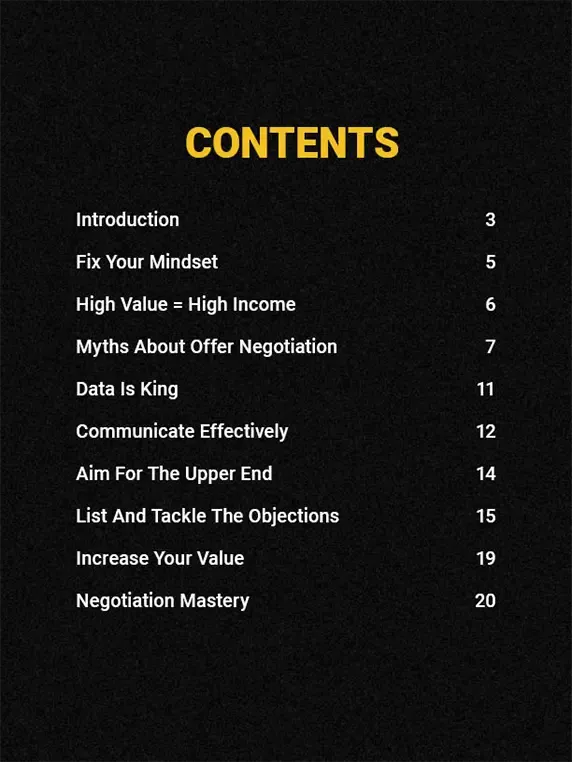 Salary negotiation ebook contents
